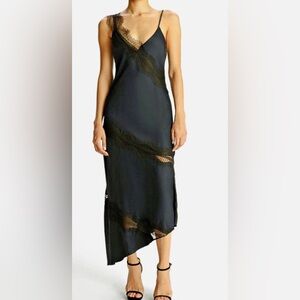 HOUSE OF HARLOW 1960 Black Lace Trim Asymmetrical Dress  Small